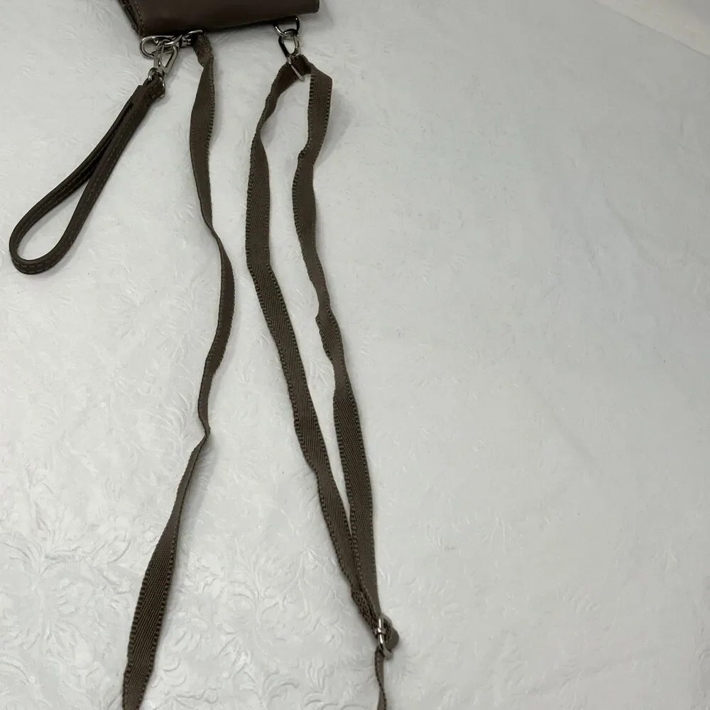 HADAKI Travel Wallet Wristlet Crossbody Strap Purse Bag Brown Taupe Unisex EUC